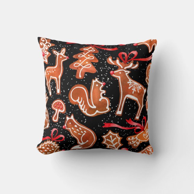 Watercolor gingerbread seamless pattern cushion (Front)