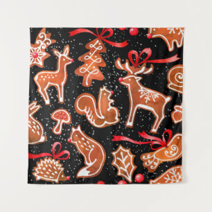 Watercolor gingerbread seamless pattern tapestry
