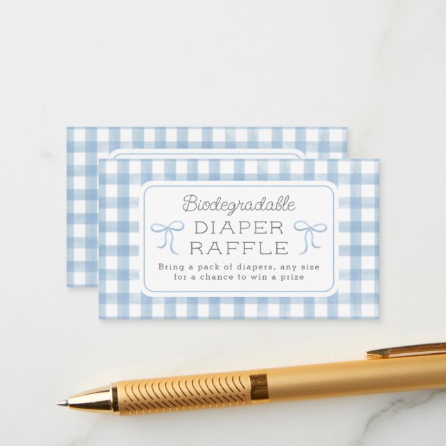 Watercolor Gingham Blue Diaper Raffle Small Enclosure Card (Front/Back In Situ)