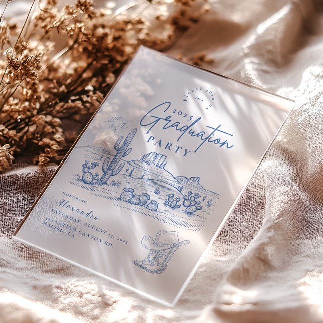 Watercolor Gingham Cowgirl Graduation Acrylic Invitations (Creator Uploaded)