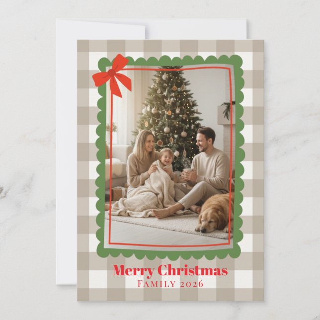 Watercolor Gingham Family Photo Christmas Holiday  (Front)