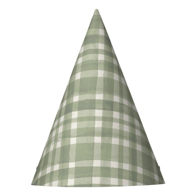 Watercolor Gingham Green Plaid Birthday Party Hat  (Front)