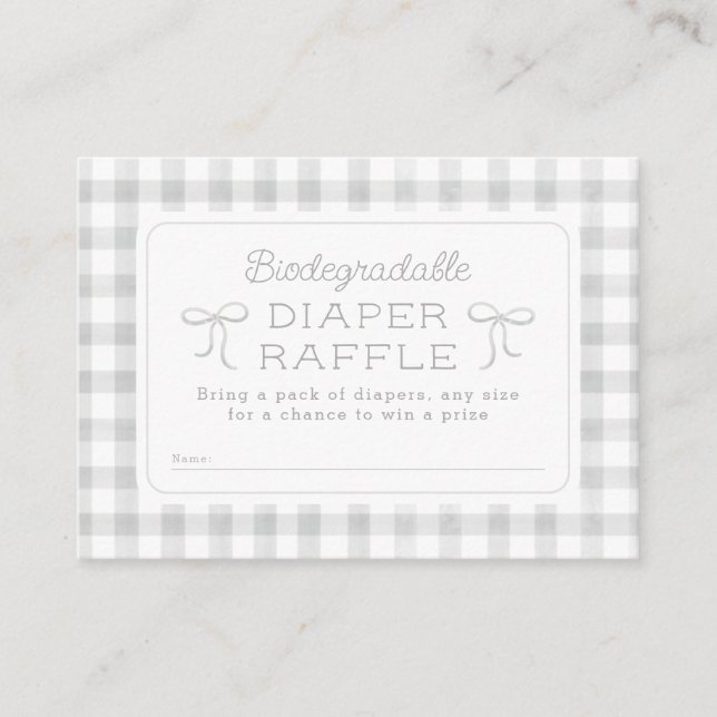 Watercolor Gingham Grey Diaper Raffle Enclosure Card (Front)