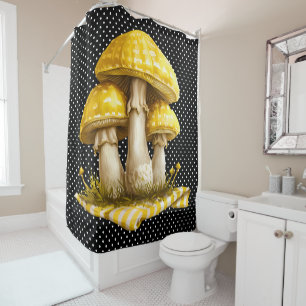 Watercolor Gingham Mushroom Garden Shower Curtain