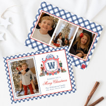 Watercolor Gingham Nutcracker Mouse Monogram Crest