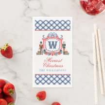Watercolor Gingham Nutcracker Mouse Monogram Crest