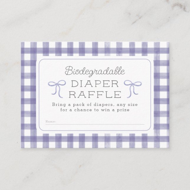 Watercolor Gingham Purple Diaper Raffle Enclosure Card (Front)