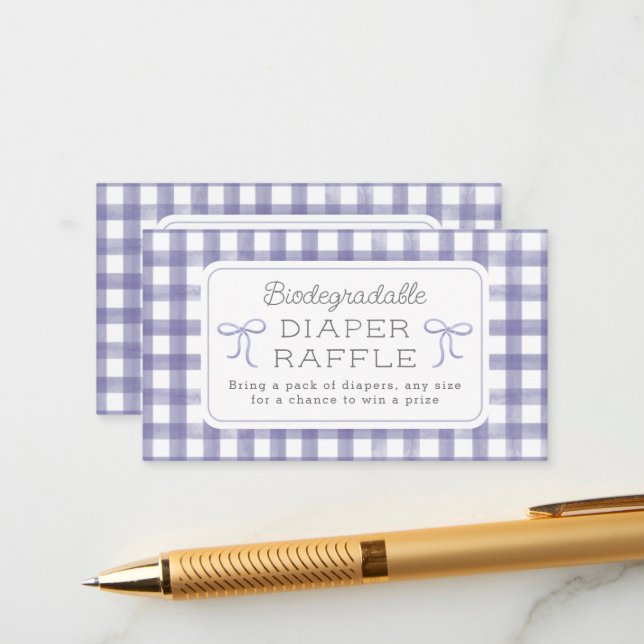 Watercolor Gingham Purple Diaper Raffle Small Enclosure Card (Front/Back In Situ)