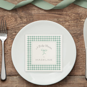 Watercolor Gingham Sage Green Baby Shower Napkin