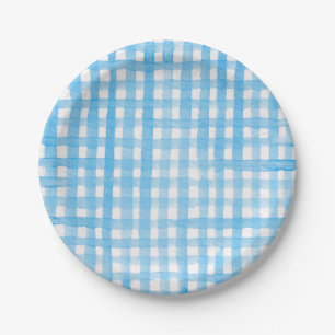 Watercolor Gingham Spring Colourful Easter Blue Fu Paper Plate