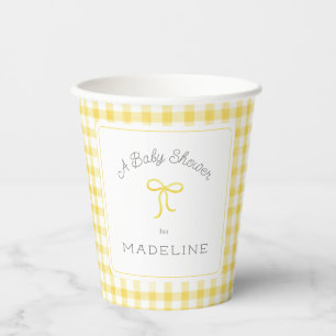 Watercolor Gingham Yellow Baby Shower Paper Cups