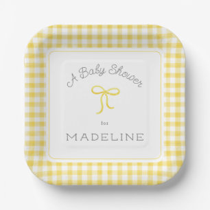 Watercolor Gingham Yellow Baby Shower Paper Plate