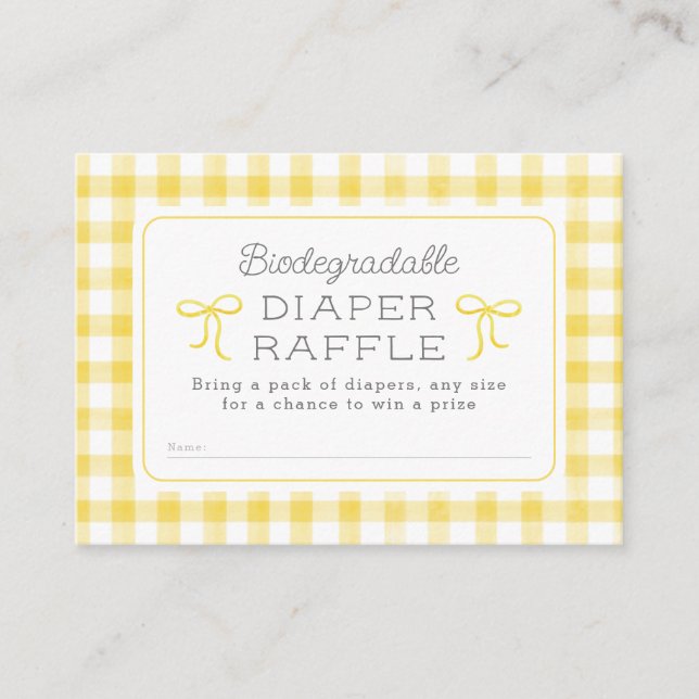 Watercolor Gingham Yellow Diaper Raffle Enclosure Card (Front)