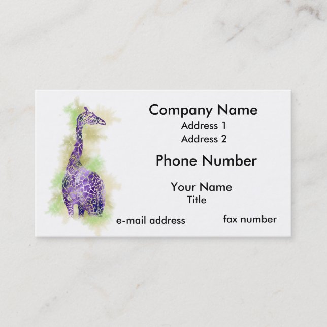 Watercolor Giraffe 1 Business Card (Front)