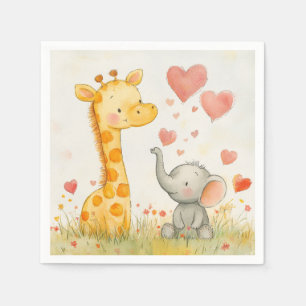 Watercolor Giraffe and Elephant Napkin
