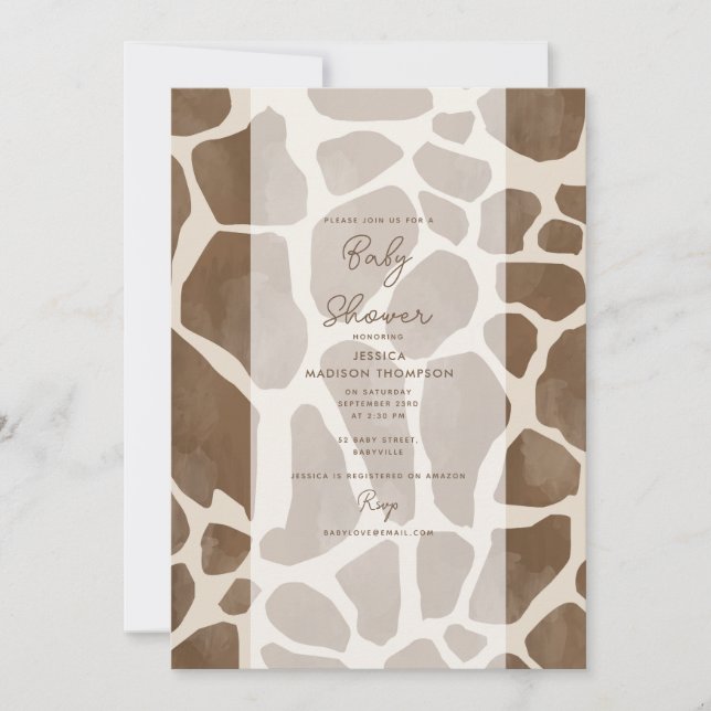 Watercolor Giraffe Animal Print Baby Shower Invitation (Front)