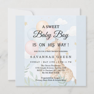 Watercolor Giraffe Baby Boy Shower Invite