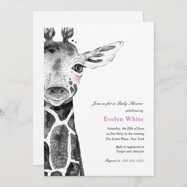 Watercolor Giraffe | Baby Shower invitation (Front/Back)
