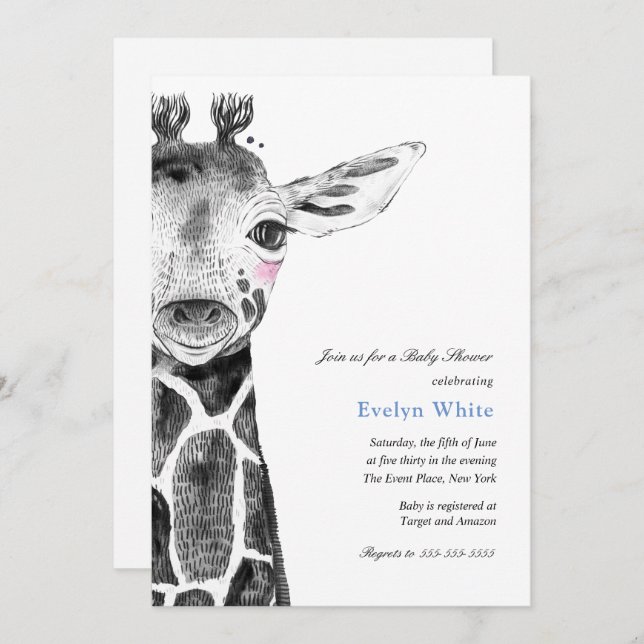 Watercolor Giraffe Baby Shower invitation (Front/Back)