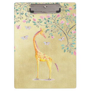 Watercolor Giraffe Butterflies and Blossom Clipboard