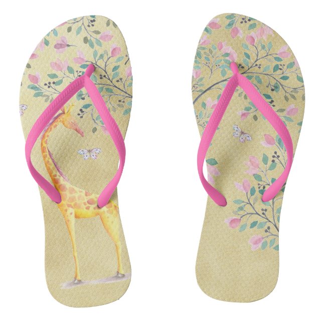 Watercolor Giraffe Butterflies and Blossom Thongs (Footbed)