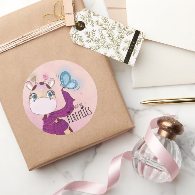 Watercolor Giraffe Classic Round Sticker (Gifting)