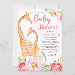 Watercolor Giraffe Girl Baby Shower Invitations