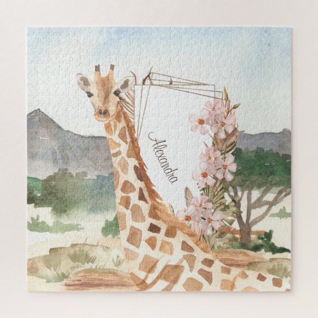 Watercolor Giraffe in African Savannah Jigsaw Puzzle (Vertical)