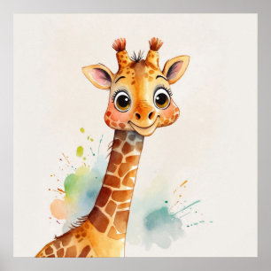 Watercolor Giraffe Kids Nursery Painting Poster