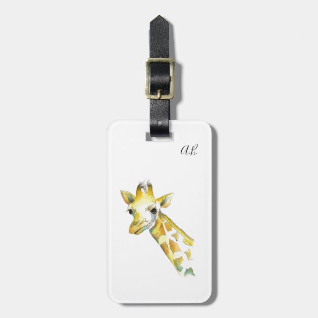 Watercolor Giraffe Luggage Tag (Front Vertical)
