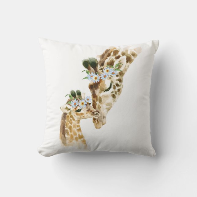 Watercolor, Giraffe, Mama and Baby, baby shower, n Cushion (Front)