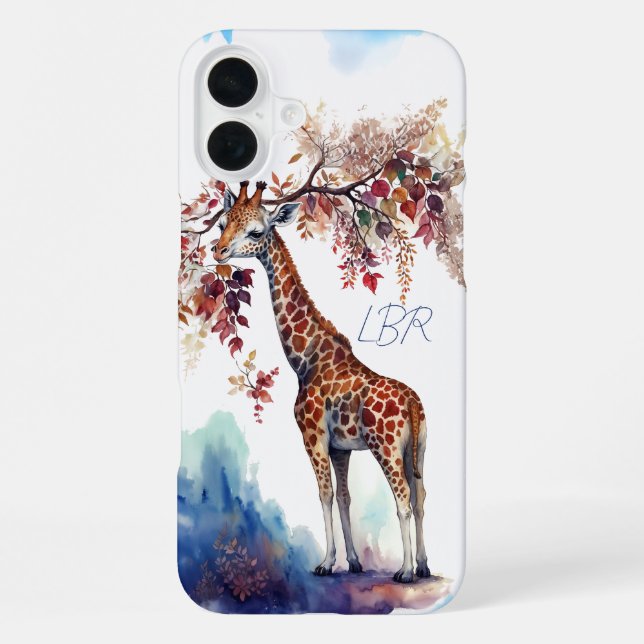 Watercolor Giraffe Monogram Phone Case (Back)