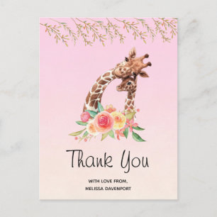 Watercolor Giraffe Mum & Baby Thank You Postcard