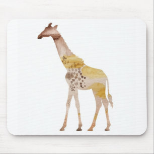 Watercolor Giraffe & Neutral Brush Dots Mouse Pad