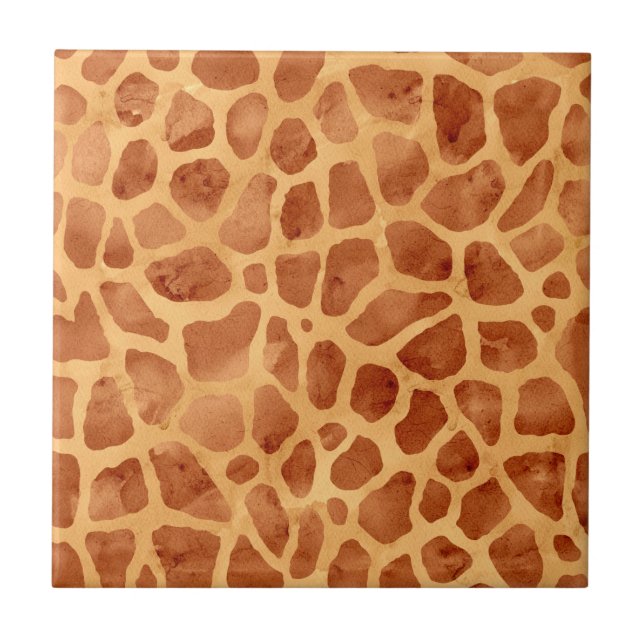 Watercolor Giraffe Print Ceramic Tile (Front)