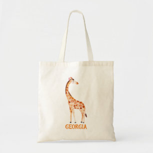 Watercolor Giraffe Safari Animal Kids Personalised Tote Bag