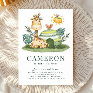 Watercolor Giraffe Safari Tribal Birthday Invitation