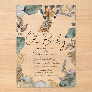 Watercolor Giraffe Wild Baby Shower Acrylic Invitations