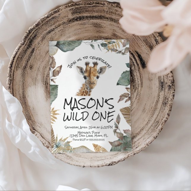 Watercolor Giraffe Wild  First Birthday Invitation (Creator Uploaded)