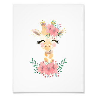 Watercolor Giraffe with Florals Photo Print