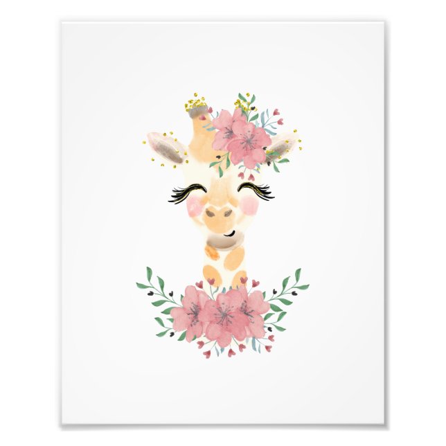 Watercolor Giraffe with Florals Photo Print (Front)