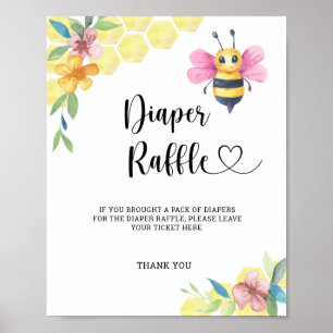 Watercolor Girl Bumble Bee diaper raffle Poster