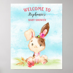 Watercolor Girl Bunny Baby Shower Farm Poster