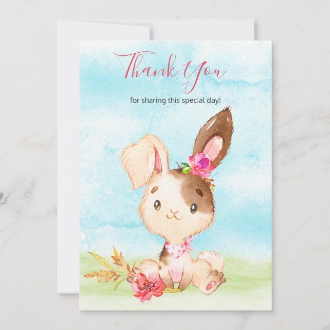Watercolor Girl Bunny Farm Thank You (Front)