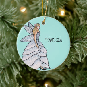 Watercolor Girl Fairy Dress Fashion Illustration Ceramic Ornament