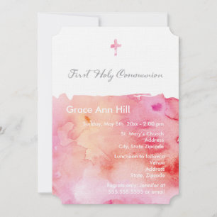 Watercolor Girl First Communion Invitation