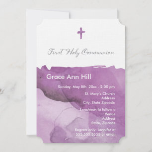 Watercolor Girl First Communion Invitation