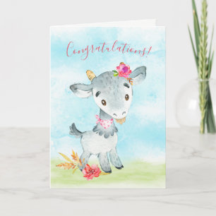 Watercolor Girl Goat Farm Card