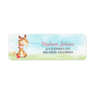 Watercolor Girl Horse Baby Shower Farm Return Address Label