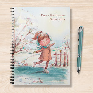 Watercolor Girl Ice Skater Personalised Name Notebook